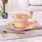 Tea Cups and Saucers Set of 2, 6.7oz Stackable Porcelain Coffee Cup, YFH8+9 - Image 5