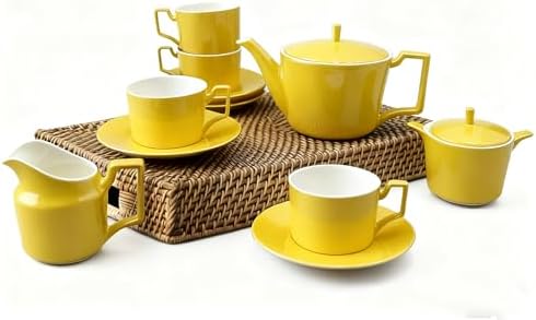 Yellow Tea Set with Teapot, Cups, Sugar & Creamer Set, Tea Party by Unknown