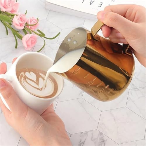 Milk Frother Cup Stainless Steel 350/550ml Espresso Coffee Pull Flower Milk Mugs Cup Stainless Steel Craft Latte Art Jug Pitcher Mug(350ml silvery) - Image 5