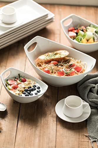 Gomakren Serving Bowls with Handles, Serving Dishes, Porcelain Salad Bowls & Ceramic Pour Over Coffee Dripper, Single-Hole Cone Brewer, White - Image 4