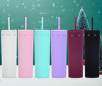 Matte Black Tumblers with Lids and Straws.16oz Skinny Tumblers Bulk.Double Walled Plastic Acrylic Pastel Tumblers Cups for Iced Coffee Smoothie.DIY Silm Tumbler. - Image 6