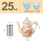 YOLIFE Small Pink Rose Teapot with Infuser, 25 OZ / 2 Cup Tea Pot - Image 2