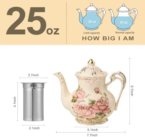 YOLIFE Small Pink Rose Teapot with Infuser, 25 OZ / 2 Cup Tea Pot - Image 2