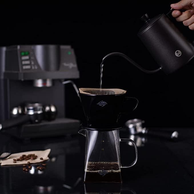Pour Coffee Dripper Set Manual Drip Ceramic Coffee Maker 600ML Glass Carafe Ceramic Dripper Coffee Filters（Black） - Image 5