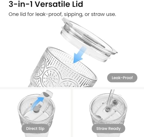 INSETLAN Iced Coffee Cups with Lids and Straws, 13 oz Glass Tumbler - Image 4