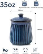 Hasense Ceramic Storage Containers, 35 oz Coffee Canister with Airtight Lids, Porcelain Food Storage Jar, Kitchen Storage Container for Countertop, Flour and Sugar Containers for Cookie, Candy, Blue - Image 2