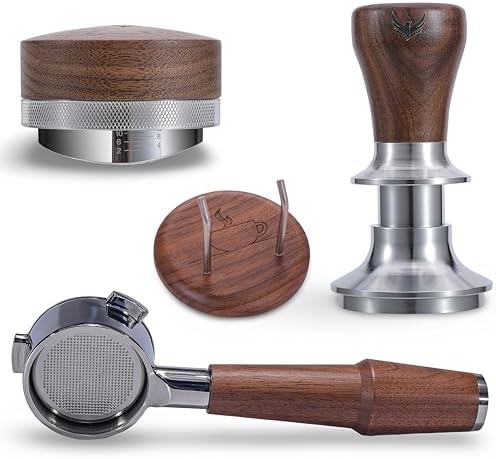 54mm Espresso Gift Set for Breville Espresso Machine Owners – Walnut Bottomless Portafilter, Tamper, Distributor & Wall Holder | Barista Accessories for Coffee Lovers by KNODOS