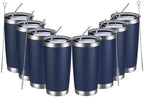 MEWAY 20oz Tumbler 8 Pack Double Wall Vacuum Insulated Travel Mug Bulk, Stainless Steel Tumblers with Lid and Straw, Durable Powder Coated Coffee Cups for Cold & Hot Drinks (Navy, 8) by MEWAY