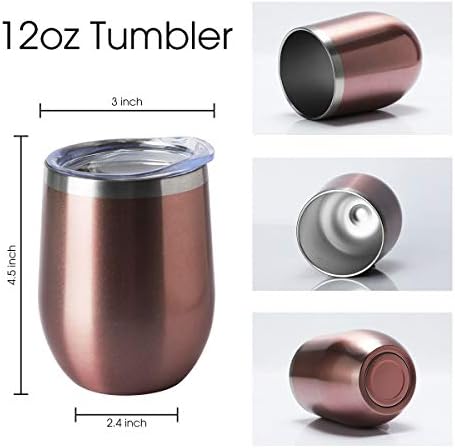 HASLE OUTFITTERS 12oz Wine Tumbler with Lid Stemless Wine Glasses Double Wall Vacuum Travel Mugs stainless steel Coffee Cup for Cold & Hot Drinks Wine Coffee Cocktails Beer 6 Pack Rose Gold - Image 3