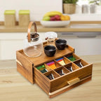 Wood Organizer Chest Space Saving with Multiple Compartments Teabag Holder Storage Drawer for Living Room - Image 5