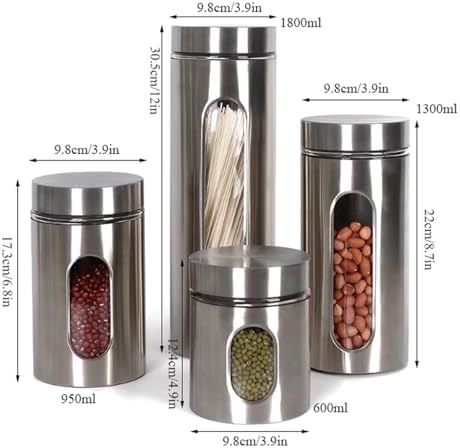4 Pcs Sturdy Storage Tank Stainless Steel Coffee Bean Container Airtight Kitchen Storage Tank Cookie Jar Dry Goods Container Canister Sets - Image 2