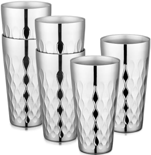 Beasea Stainless Steel Cups 19 oz, 6 Pack Large 18.6oz 550ml Stainless Steel Drinking Cups Tumbler Stackable Double Wall Insulated Individual Metal Pint Glasses Tin for Home Party Camping by Beasea
