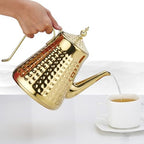 SANQIAHOME 1.6L(54oz) Stainless Steel Hammer Patterned Teapot With Removeable Infuser,Loose leaf cover,Gold - Image 2