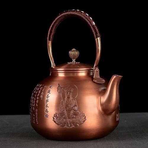 Cast Iron Copper Teapot Tetsubin Japanese Style Uncoated Kettle 2200ml, Artisan Patterned Tea Pot For Brewing & Gifts - Image 3