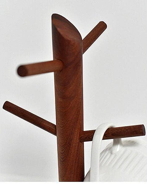 Cup Holder Cup Stand Ebony Wooden Nordic Style Mug Tree Holds 4 or 6 Cups Drains Cups Cup Storage Retro Cup Stand Cup Rack Space Saving Drying Coffee Cup Holder Kitchen Storage (Holds 6 Cups + Concav - Image 4