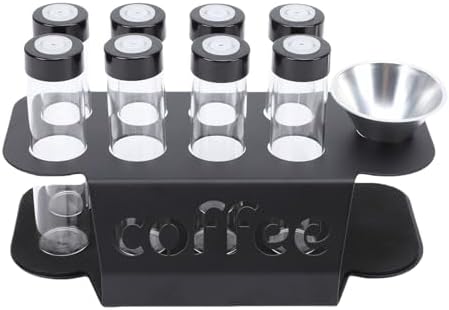 Coffee Bean Tubes with Stand, Single Dose Glass Vials 8pcs Storage Tubes with One Way Exhaust Valve Stand Funnel, Transparent Coffee Bean Storage for Tea Leaves Nuts by Xiuganpo