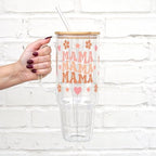 Sip-Sip Hooray! Retro Mama 40oz Glass Tumbler with Lid and Straw, Floral Mom Gift, Mother's Day Birthday Cup for Women, Flower Iced Coffee Drinkware - Image 2