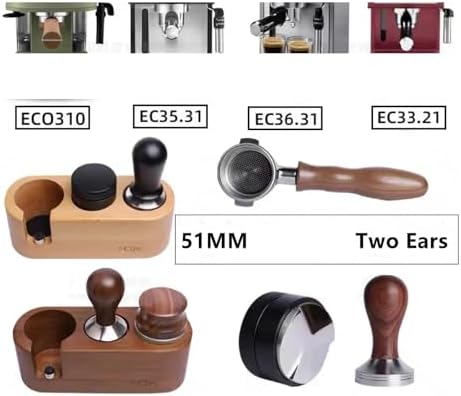 Compatible With Delonghi，Stilosa EC260BK,ECP3420,ECP3120 BCO421.S 304 Stainless Steel,51mm Bottomless Portafilter Naked Filter Replacement(2 Ears-Black Wood) - Image 3