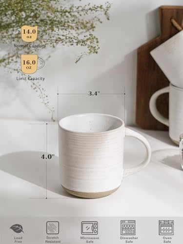 Kanwone Coffee Mugs 16oz, Stoneware Mugs Set, Ceramic Coffee Cups with Handle for Latte, Hot Tea, Cappuccino, Cocoa, Housewarming Wedding Gift, Microwave and Dishwasher Safe, Set of 6, Neutral White - Image 2