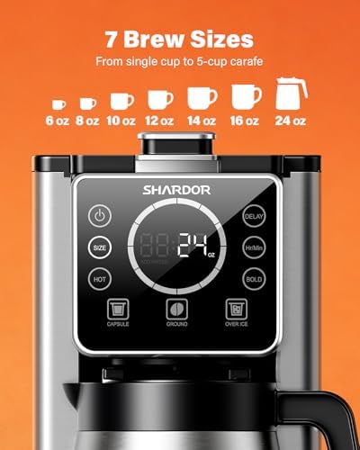 SHARDOR Single Serve & Carafe Coffee Maker, Dual Brew for K Cup Pods & Ground Coffee, Hot & Iced Drip Coffee Machine, 6-24oz Sizes, 95oz Removable Water Reservoir, 24H Programmable, Thermal Carafe - Image 3