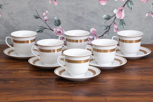 Porcelain Tea Set - White and Gold Rope Design, 12 Piece Set - Image 5