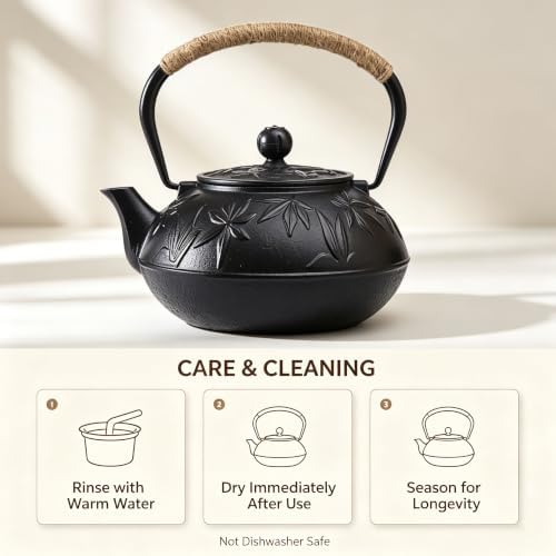 Japanese Style Tea Pot Kettle Tetsubin Gift Cast Iron Teapot with Stainless Steel Infuser for Stovetop Safe Coated with Enameled Interior (Maple Leaf, 30oz/900ml) - Image 2