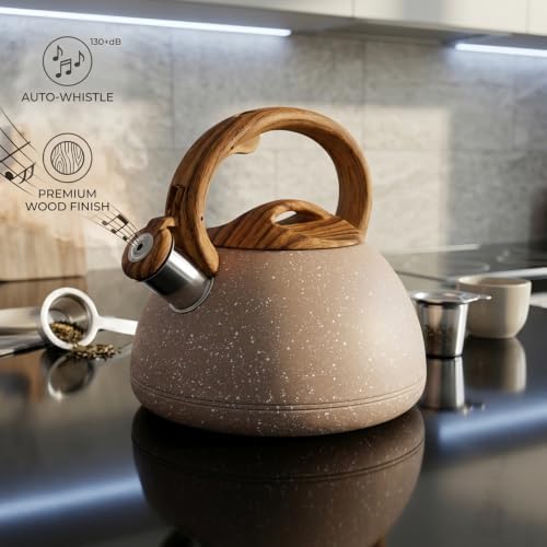 3.1QT/3L Whistling Tea Kettle for Stove Tops,Tea Kettle for Stovetop,Stainless Steel Tea Pot with Anti-Heat Handle and Simple Touch Button to Control Kettle Outlet - Image 2