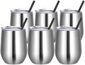 VEGOND Wine Tumblers Bulk 6 Pack, 12oz Stainless Steel Stemless Wine Glass with Lids and Straws, Double Wall Vacuum Insulated Tumbler Cup, Coffee Mug for Cold Hot Drinks by VEGOND