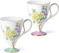 KAMMAK Bone China Coffee Mugs, 15oz Floral Tea Cups with Handle, Set of 2 by KAMMAK