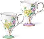 KAMMAK Bone China Coffee Mugs, 15oz Floral Tea Cups with Handle, Set of 2 by KAMMAK