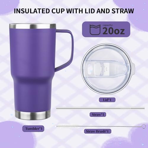 20oz Insulated Tumbler with Handle Stainless Steel Travel Coffee Mug with Lid and Straw Double Wall Vacuum Leak-proof Reusable Thermal Water Cup for Hot and Cold Drinks (Multicolor-9,6 Pack) - Image 6