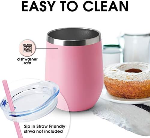HASLE OUTFITTERS 12oz Wine Tumbler with Lid Stemless Wine Glasses Double Wall Vacuum Travel Mugs stainless steel Coffee Cup for Cold & Hot Drinks Wine Coffee Cocktails Beer 6 Pack Pink - Image 4