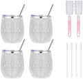 12 Oz Bling Wine Tumbler with Lid Straw and Brushs, 4 - Pack Insulated Wine Glass Tumbler Double-Wall Vacuum Stainless Steel Coffee Mug Sparkly Travel Cup for Beer Champaign Cocktail, White by Unknown
