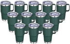 20 oz Stainless Steel Tumbler with Handle Bulk Metal Insulated Tumblers Travel Coffee Mug with Handle Double Wall Tumbler Cup with Lid and Straw, New Dark Green 12 Pack by Abbrevi