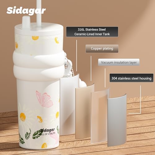 SDGA+ 24 oz Stainless Steel Tumbler with Lid and Straw, Insulated Water Bottle Leak Proof for Hot and Cold, Portable Travel Coffee Mug, Reusable Coffee Cup for Women, Blooming Daisy - Image 7