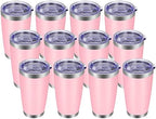 VEGOND 20oz Tumbler with Lid and Straw Stainless Steel Tumbler Cup Bulk Vacuum Insulated Double Wall Travel Coffee Mug Powder Coated Coffee Cup, Pink, 12 Pack by VEGOND