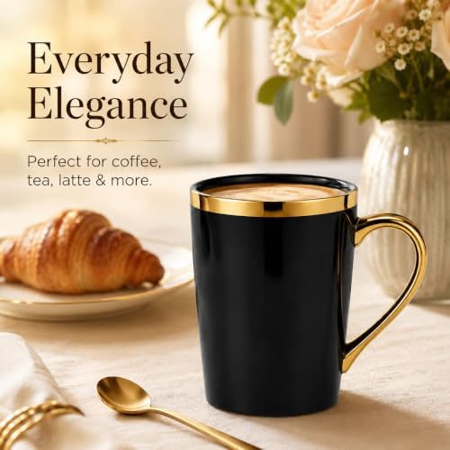 Black Gold Coffee Mugs Set of 6, 12 oz Porcelain - Image 5