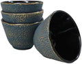 Ebros Gift Pack Of 4 Japanese Traditional Tetsubin Style Textured Surface Cast Iron Tea Cups Teacups Drinkware Tea Service Far East Decorative Accent (Teal Blue With Gold) by EbrosGift