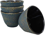 Ebros Gift Pack Of 4 Japanese Traditional Tetsubin Style Textured Surface Cast Iron Tea Cups Teacups Drinkware Tea Service Far East Decorative Accent (Teal Blue With Gold) by EbrosGift