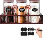 ZOMUIA Glass Coffee Containers Airtight Coffee Bean Storage Canisters with Shelf, 3Pcs 44oz Coffee Station Organizer, Kitchen Food Storage Jars for Sugar, Candy, Oats, Nuts (Retro) by ZOMUIA