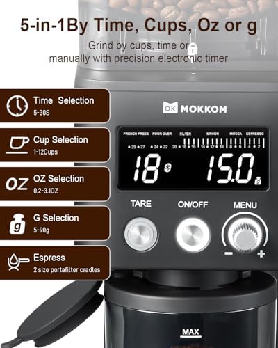 MOKKOM Conical Burr Coffee Grinder with Scale, 31 Settings for Espresso - Image 5