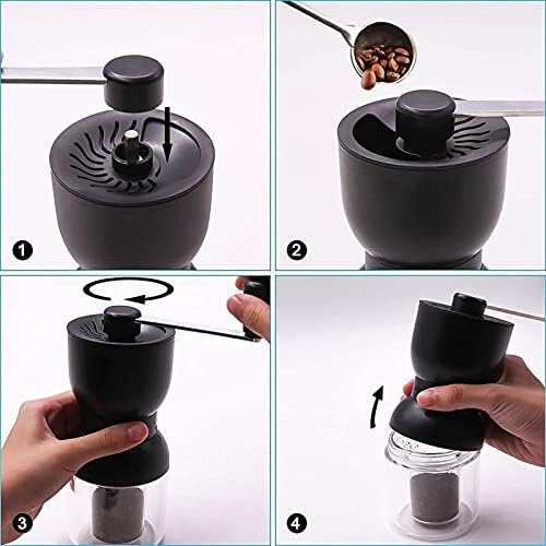 Coffee Grinder Manual Coffee Grinder with Ceramic Burrs Hand Coffee Mill with Two Containers Adjustable Coarseness Refillable Lids - Image 3