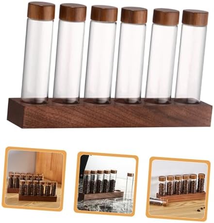 IMIKEYA 1set Coffee Bean Storage Tubes with Wooden Display Stand Airtight Glass Vials for Freshness Stylish Kitchen Organization for Coffee - Image 3