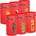 Patelai 6 Pack Airtight Stainless Steel Kitchen Canisters, Red, 32 oz by Patelai