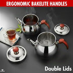 Hakan Teapot Set with Self Strainer Double Lids, Stainless Steel Mini Double Bondy Tea Pot Set, Turkish Samovar Style, Tea Kettle for Loose Leaf Tea with Bakelite Handle | 0.84 + 1.26 Qt. - Image 6