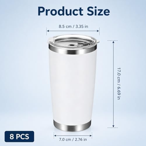 6 Pack 20oz Tumbler Bulk White Stainless Steel Tumbler with Lid - Image 2