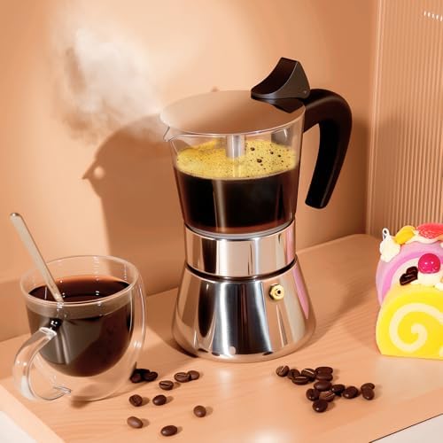 4 Cup 200ml Glass Moka Pot, Stovetop Espresso Maker, Silver - Image 6
