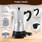 6 Cup Electric Espresso Coffee Maker 300ml Aluminum,Silver - Image 4
