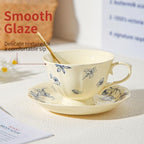 Vintage Fancy Porcelain Tea Cups and Saucers Set of 6, 8 oz China Ceramic Coffee & Cappuccino Cups with Gold Spoons, Cream Blue & Red Floral Design, Tea Party Gifts for Women - Image 4