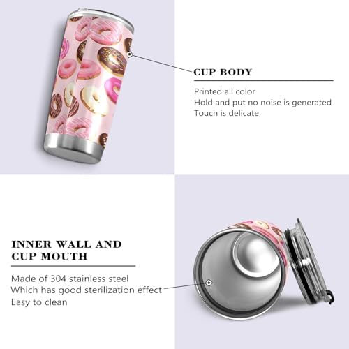 Sweet Donuts Insulated Tumbler Coffee Mug Double Wall Vacuum Travel Mug with Straw and Lid Stainless Steel 20 oz - Image 2